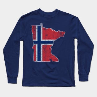 Minnesota Norwegian Flag Map Vintage Family Heritage Long Sleeve T-Shirt